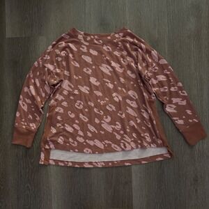 Wonderly Studio Pullover Women Small Brown Pink Abstract Leopard High-Low Top